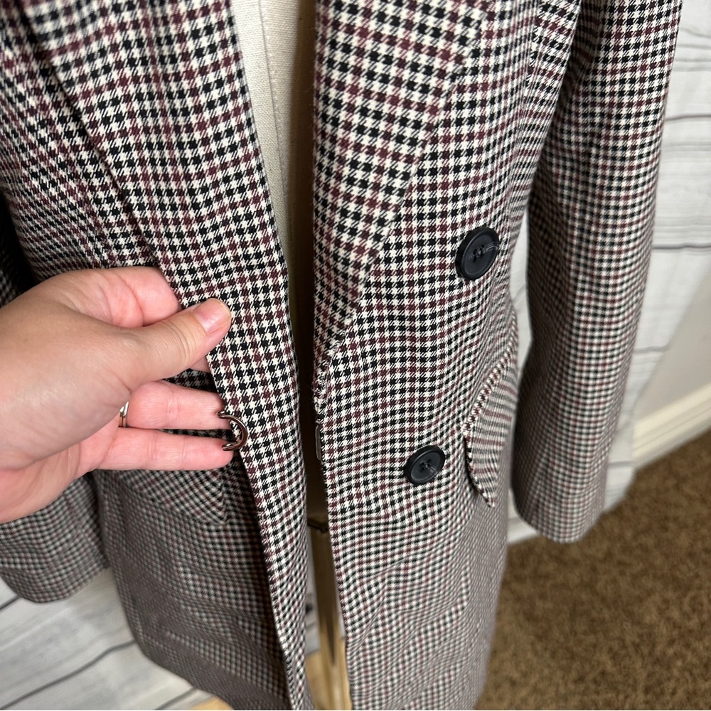 Long Brown Houndstooth Pattern Blazer, Front Hook… - image 2